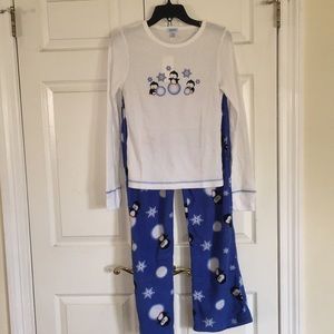 Vintage 2PC L/S Tee penguin print fleece pant Sz M
